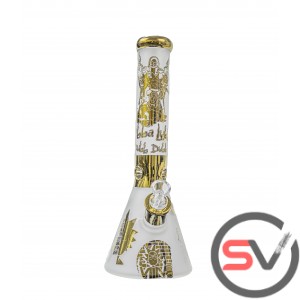 FROSTED GLASS RICK AND MORTY BEAKER 14inch - GOLD